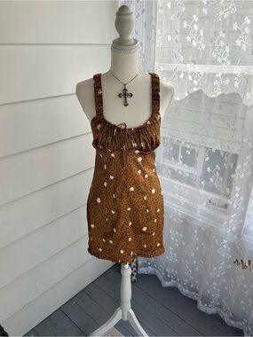 For Love & Lemons Brown Floral Smocked Mini Dress